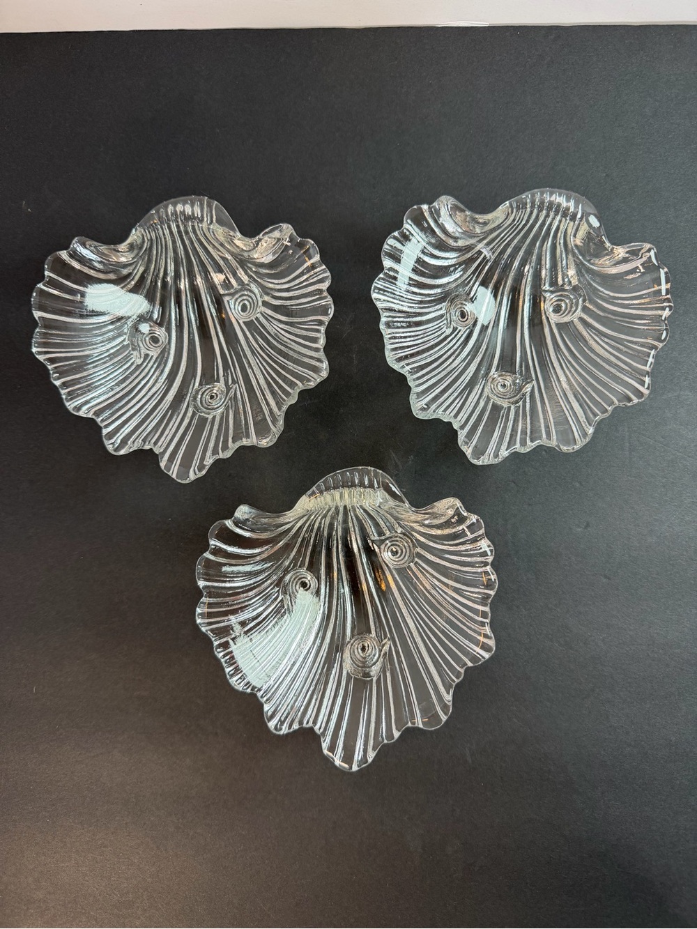 Vintage Clear Pressed Glass Scallop Shell Dish Set 3 Serving Condiment Coastal